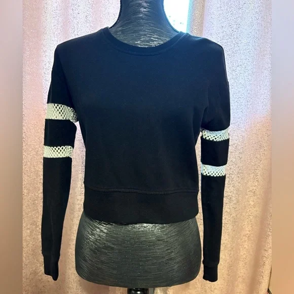 Express Black and Cream Boxy Crop Sweatshirt - Picture 1 of 4